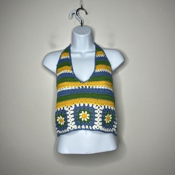 Pretty Garbage Top Womens Medium Crochet Granny Square Halter Festival Boho - Picture 1 of 8